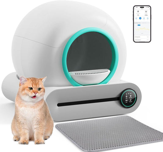 Self Cleaning Cat Litter Box, Automatic Cat Litter Box with Mat & Liners, 65L+9L Large Capacity Self Cleaning Litter Box 1